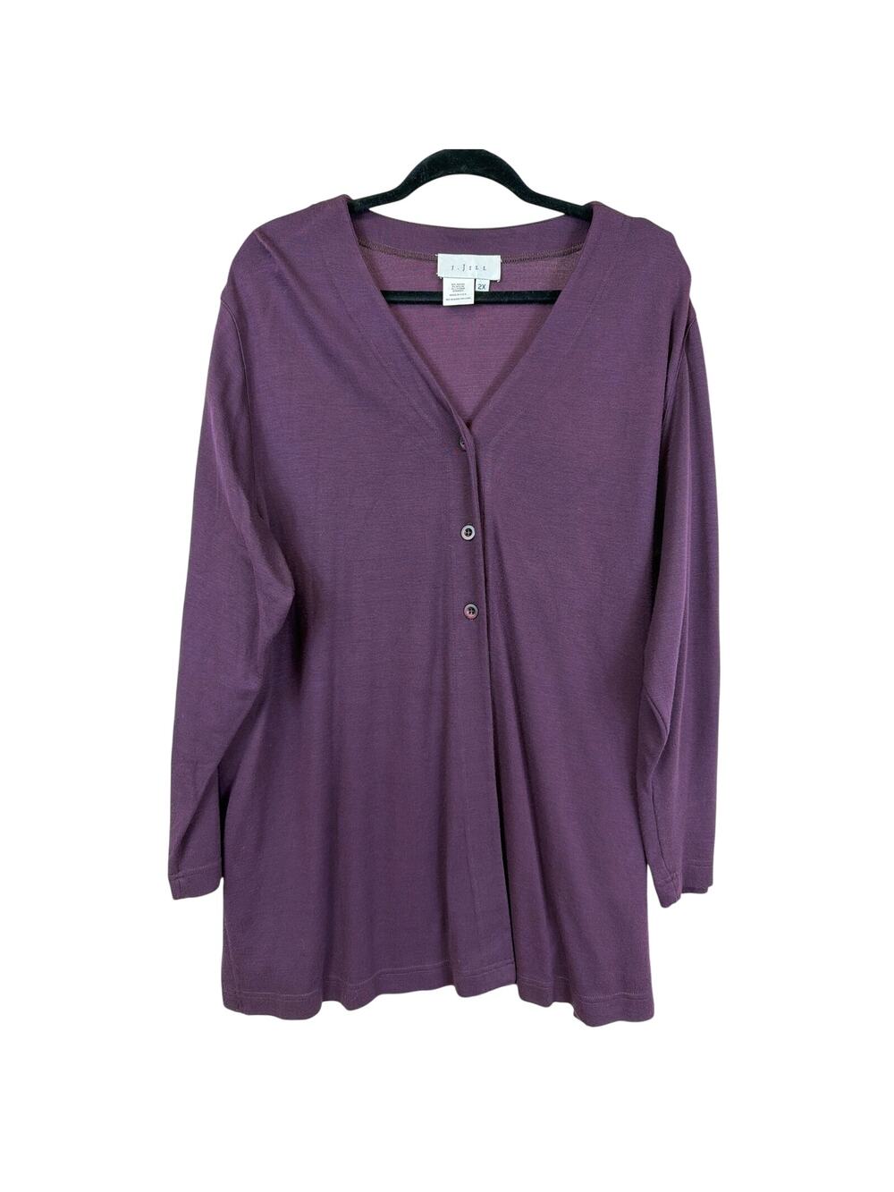 Vintage J. Jill Purple Long Button Up Cardigan Jacket Size 2X Made USA